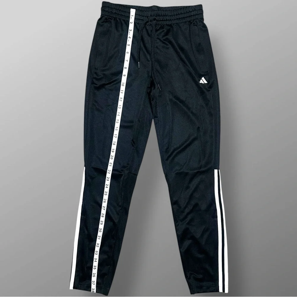 adidas Black Track Pants White Stripes Sz S NWT Sereno Joggers Zip Pockets logo - Picture 4 of 12